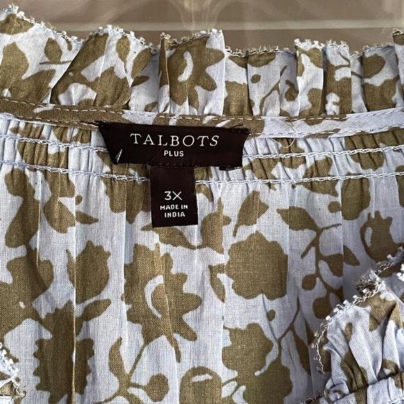 Talbots Plus Size  Olive and Blue Floral Top - Picture 1 of 10